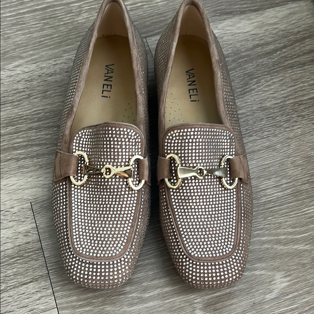 Vaneli Gold and Brown Flats with Horsebit Detail